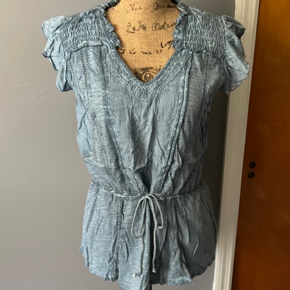 Boutique Vintage America Faux Denim Lots of Details Cinched Waist with Tie Sz M